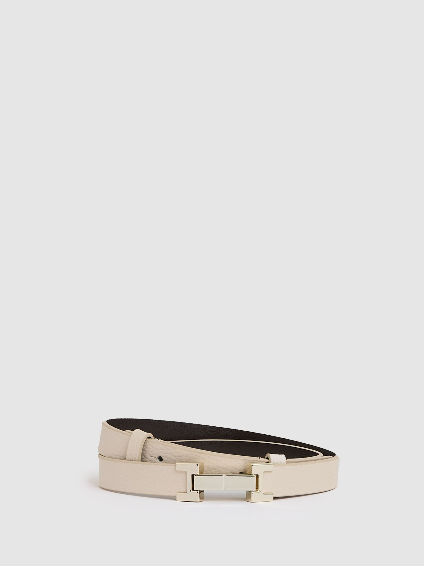 Reiss Leather Square Hinge Belt in Stone - REISS | Reiss UK