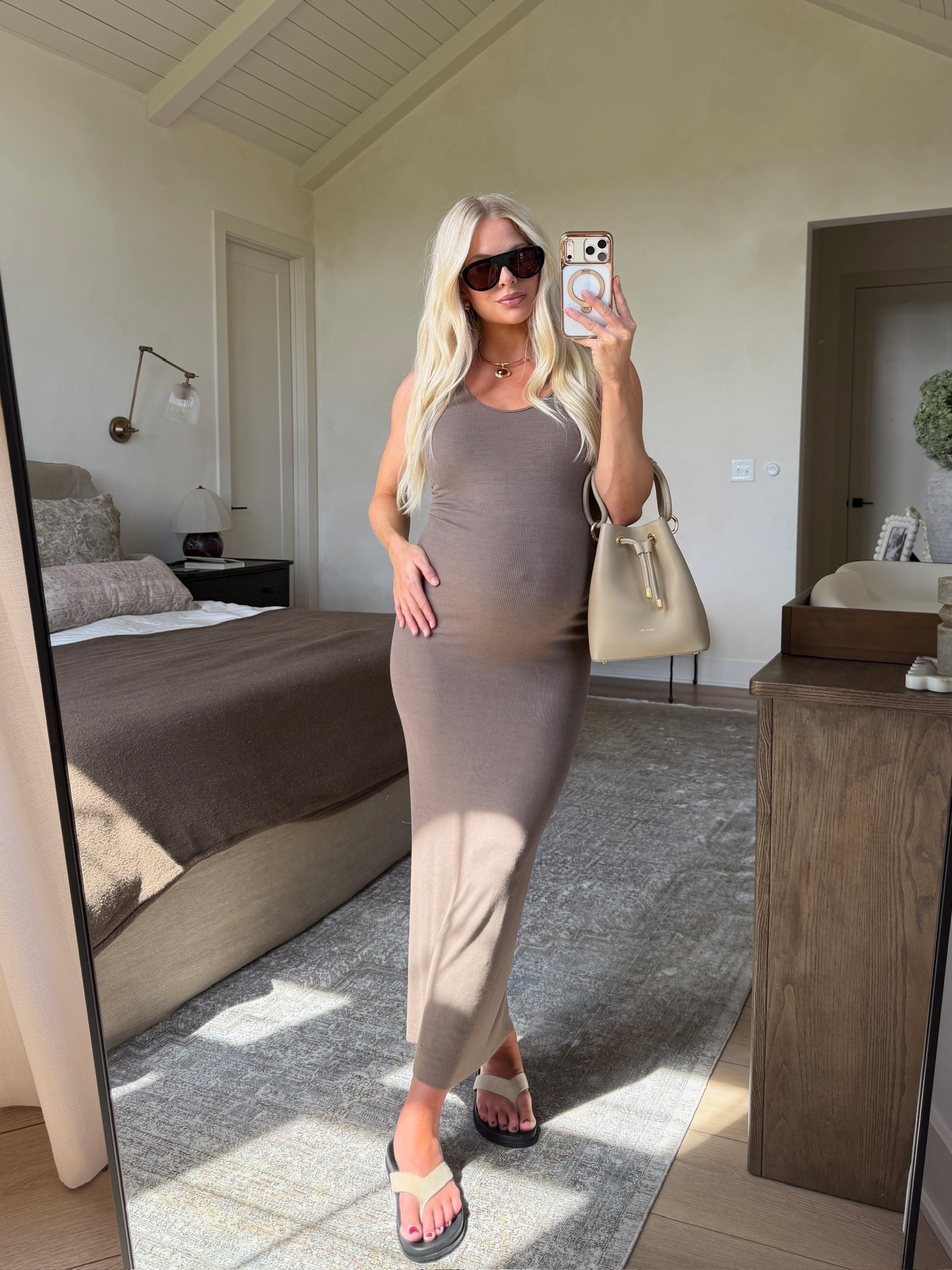 Wearing a medium in dress (sized up for pregnancy), shoes are tts, code KATHLEEN20 for discount on necklace! #kathleenpost

Summer outfit 2026, summer chic look, bump friendly, maternity look

#LTKootd #LTKBump #LTKgrwm