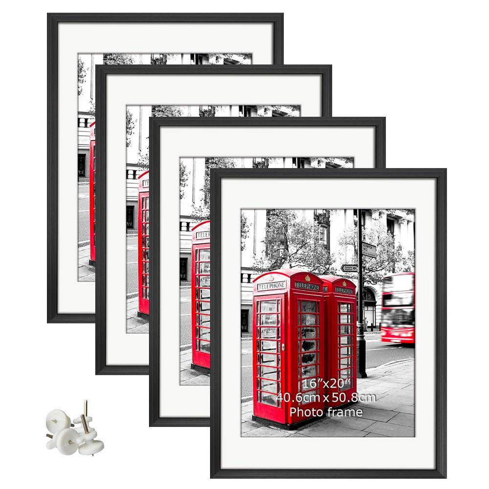Giftgarden 18x24 Black Frames Set of 4, Made to Display 16x20 Pictures with Mat or 18 x 24 Without M | Amazon (US)