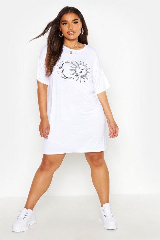 Plus Sun And Moon T-Shirt Dress | Boohoo.com (US & CA)
