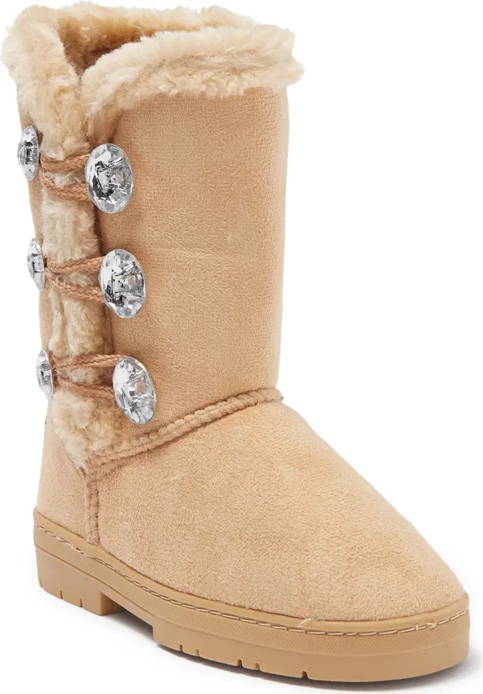 BEBE Rhinestone Button Faux Fur Lined Boot | Nordstromrack | Nordstrom Rack