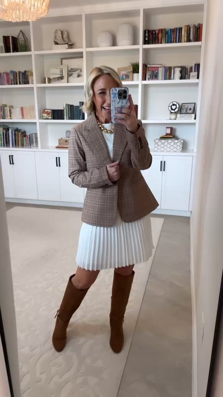 Walmart - fall new arrivals. Plaid Single Breasted Blazer - size XS. $38. 4 colors. * Sleeveless Pleated Dress - size XS. * Buckle Tall Boots - tts. $46.98. 2 colors. 

#LTKOver40#LTKSeasonal#LTKPetite