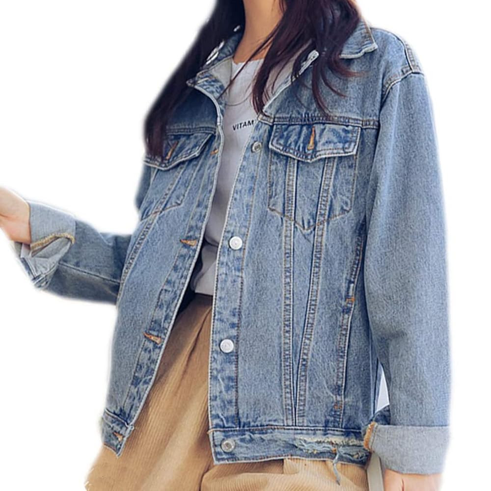 Saukiee Oversized Denim Jacket Distressed Boyfriend Jean Coat Jeans Trucker Jacket for Women Girl... | Amazon (US)
