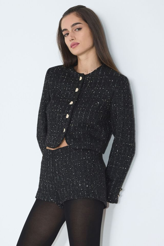 Margaux Metallic Tweed Cropped Blazer | Dynamite Clothing