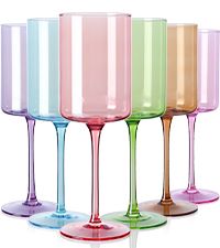 Colored Wine Glasses Set of 6 - Square Wine Glasses with Stem and Flat Bottom,Multi Colored Wine ... | Amazon (US)
