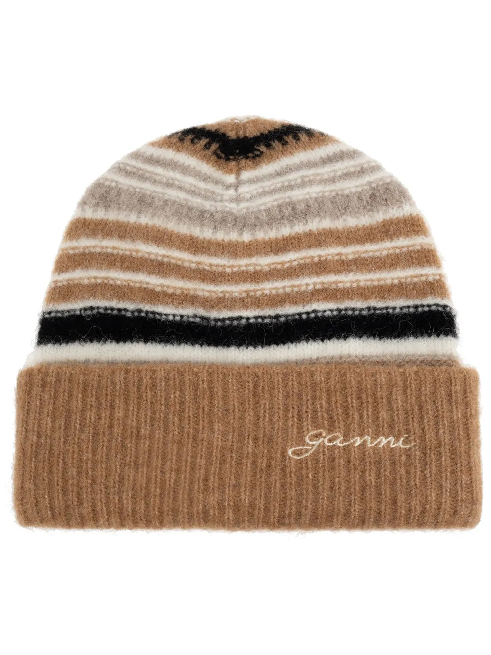 GANNI Striped logo-embroidered Beanie | Brown | FARFETCH | Farfetch Global