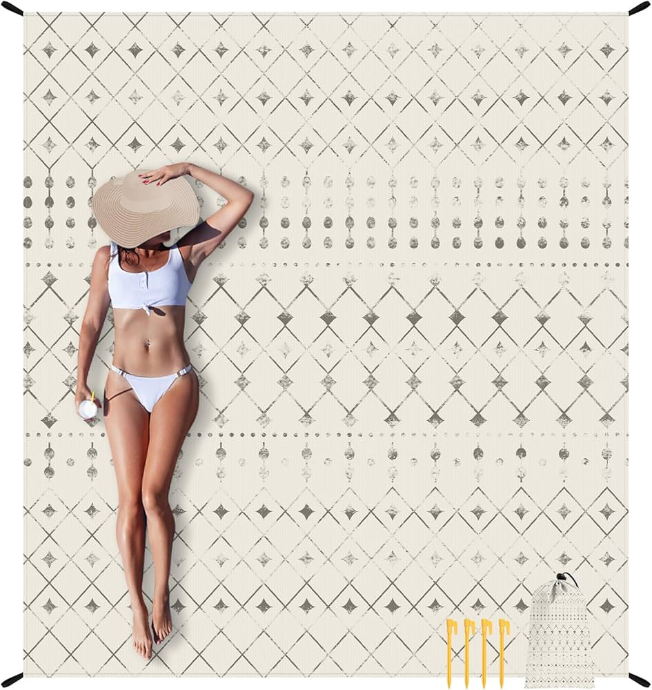 Beach Blanket Waterproof Sandproof, 10'X 9' Extra Large Oversized Beach Mat for 2-8 Adult, Quick ... | Amazon (US)
