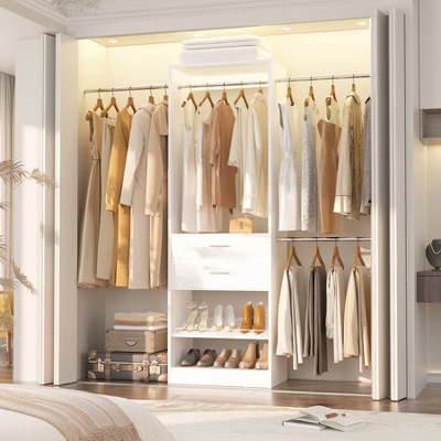 Besiost 8FT Closet Organizer with Extendable Hanging Rod, Wood Closet System with Drawer-White | Target