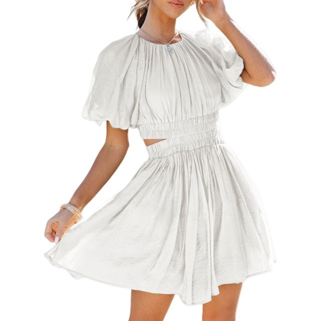 Dokotoo Womens Mini Dresses Trendy Puff Short Sleeve Skater Dress q Crewneck Cutout Hi-waist Wedd... | Walmart (US)