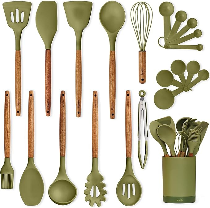 SMIRLY Silicone Kitchen Utensils Set & Holder: Silicone Cooking Utensils Set - Kitchen Essentials... | Amazon (US)
