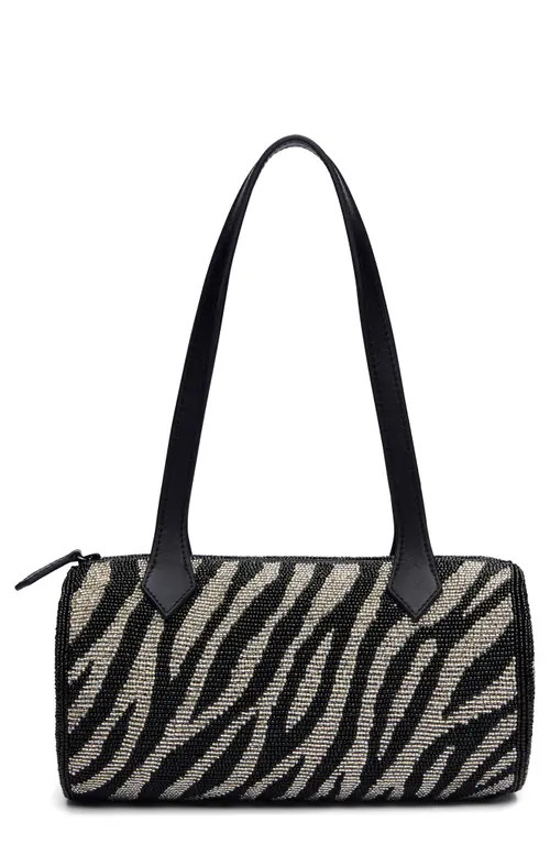 Reformation Aurora Beaded Baguette Shoulder Bag in White Black Zebra Beaded at Nordstrom | Nordstrom