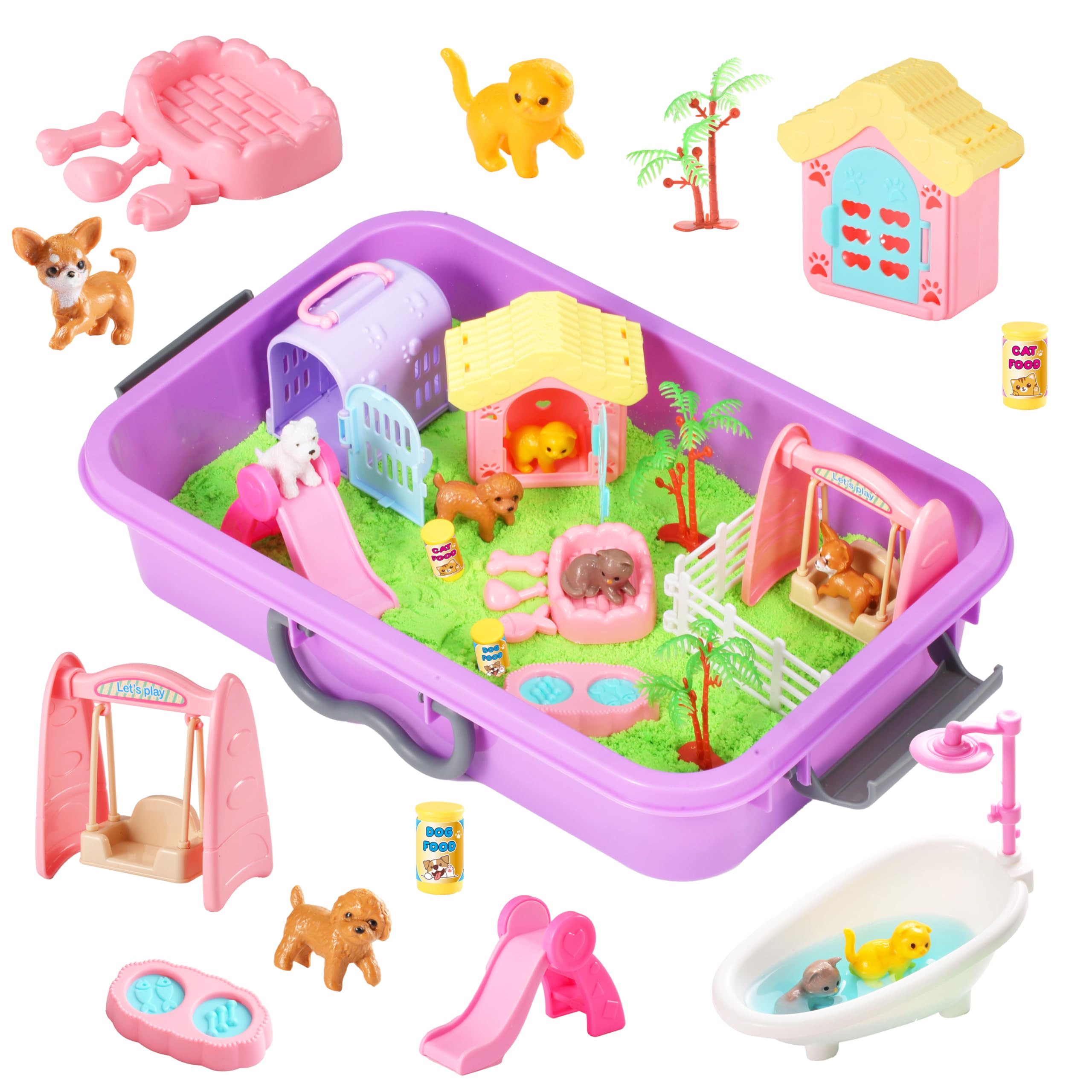 Pet Sensory bin,Dog and Cat Sandbox for Kids,Kids Play Sand Kit,Pet Play Set with Sensory Sand,Pe... | Amazon (US)