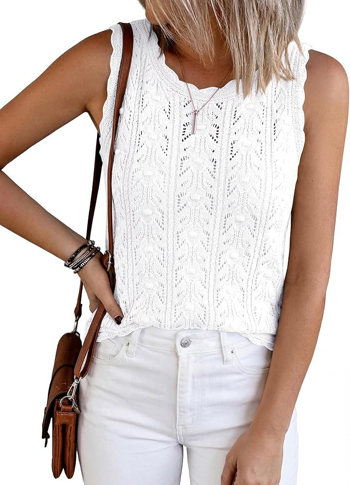 BTFBM Crochet Tank Tops for Women Hollow Out Sleeveless Loose Sweater Vest Top Summer Spring 2026... | Amazon (US)