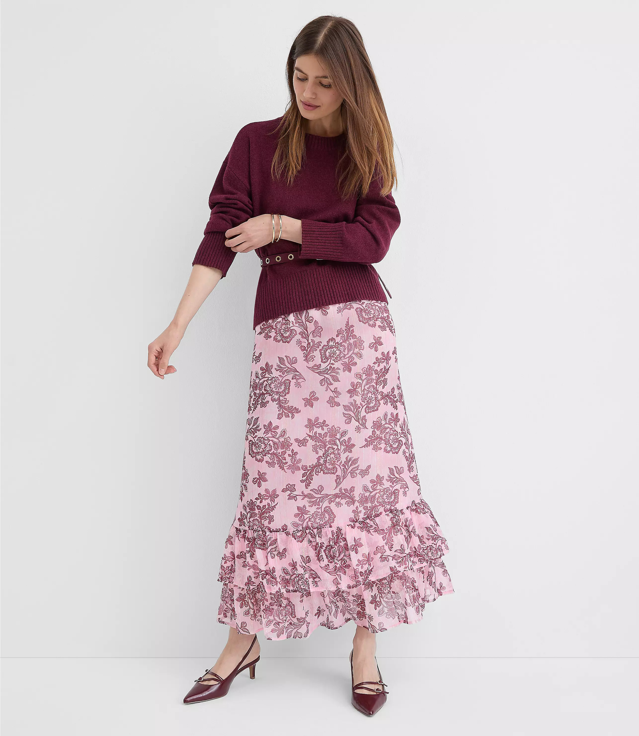 Shimmer Geo Tiered Maxi Skirt | LOFT