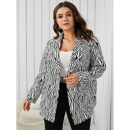 Elegant Women s Plus Zebra Striped Blazer 2022 Black and White 2XL(16) S046X | Walmart (US)