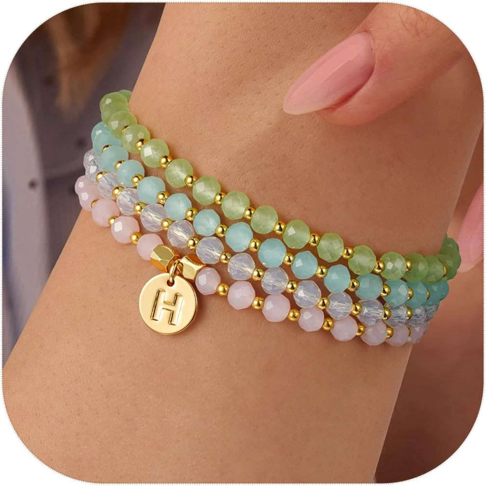 Ursteel Colorful Initial Bracelets Set for Women Girls - Personalized Beaded Bracelets Gold Disc ... | Amazon (US)