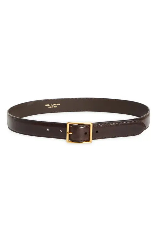 Nili Lotan Gabriele Leather Belt in Espresso W Antique Gold Buckle at Nordstrom, Size 95 | Nordstrom