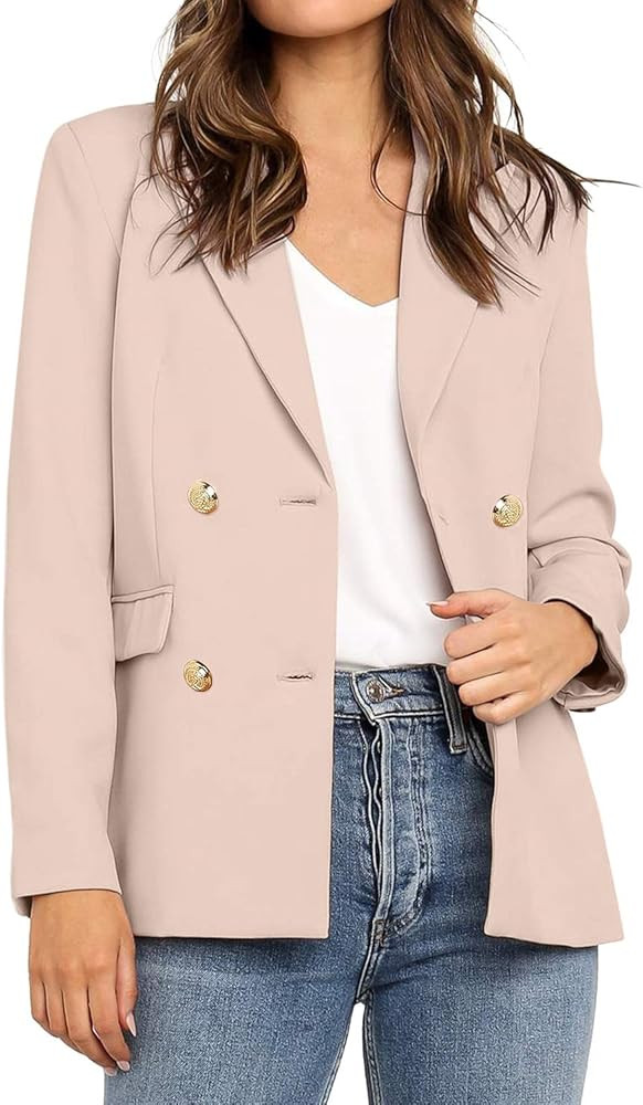 Utyful Women’s Casual Notched Lapel Double Breasted Button Work Office Blazer Jacket | Amazon (US)