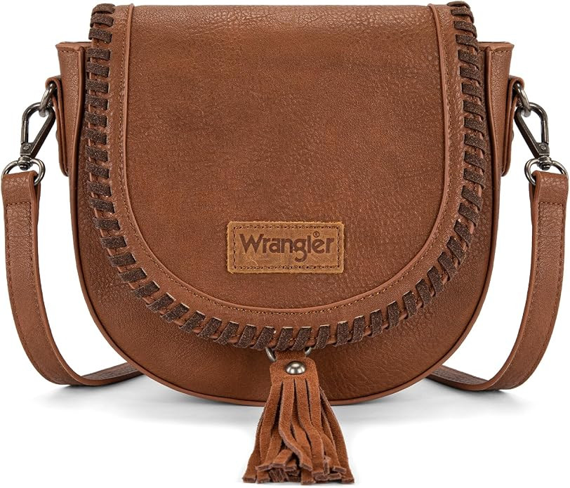 Wrangler Crossbody Bag Flap Saddle Bag Small Boho Purses for Women Embossed Braid Handbags with T... | Amazon (US)