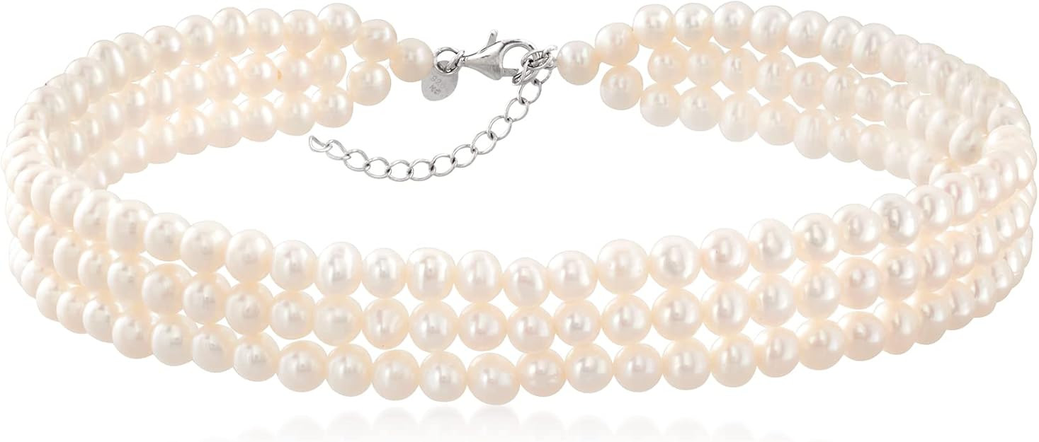 Ross-Simons 5-6mm Cultured Pearl 3-Row Choker Necklace in Sterling Silver. 14 inches | Amazon (US)