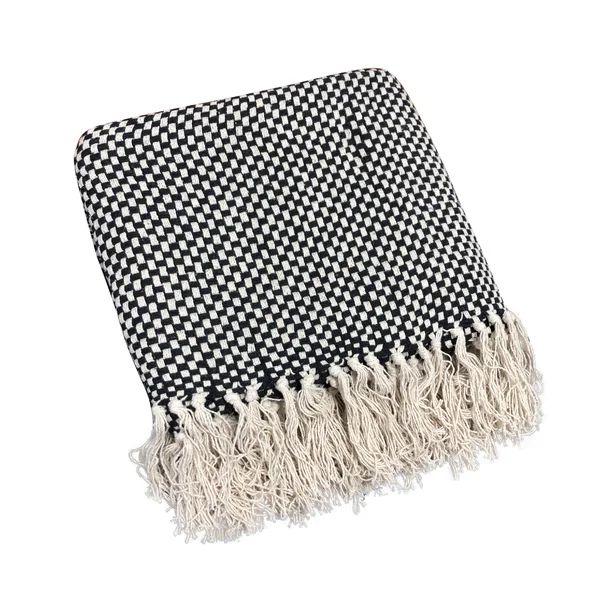 Black/Ivory Checker 100% Cotton Blanket | Wayfair Professional