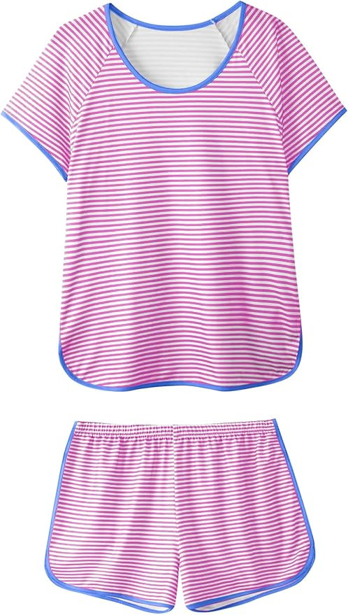 Hilinker Women Striped Pajama Set Short Sleeve Top with Shorts Sleepwear Pjs 2 Piece Lounge Sets | Amazon (US)