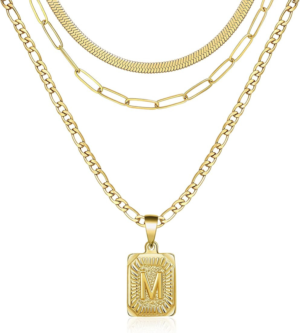 Memgift Gold Layered Necklace Set 3 PCS for Women Girls Dainty Trendy Paperclip Snake Choker Gold... | Amazon (US)