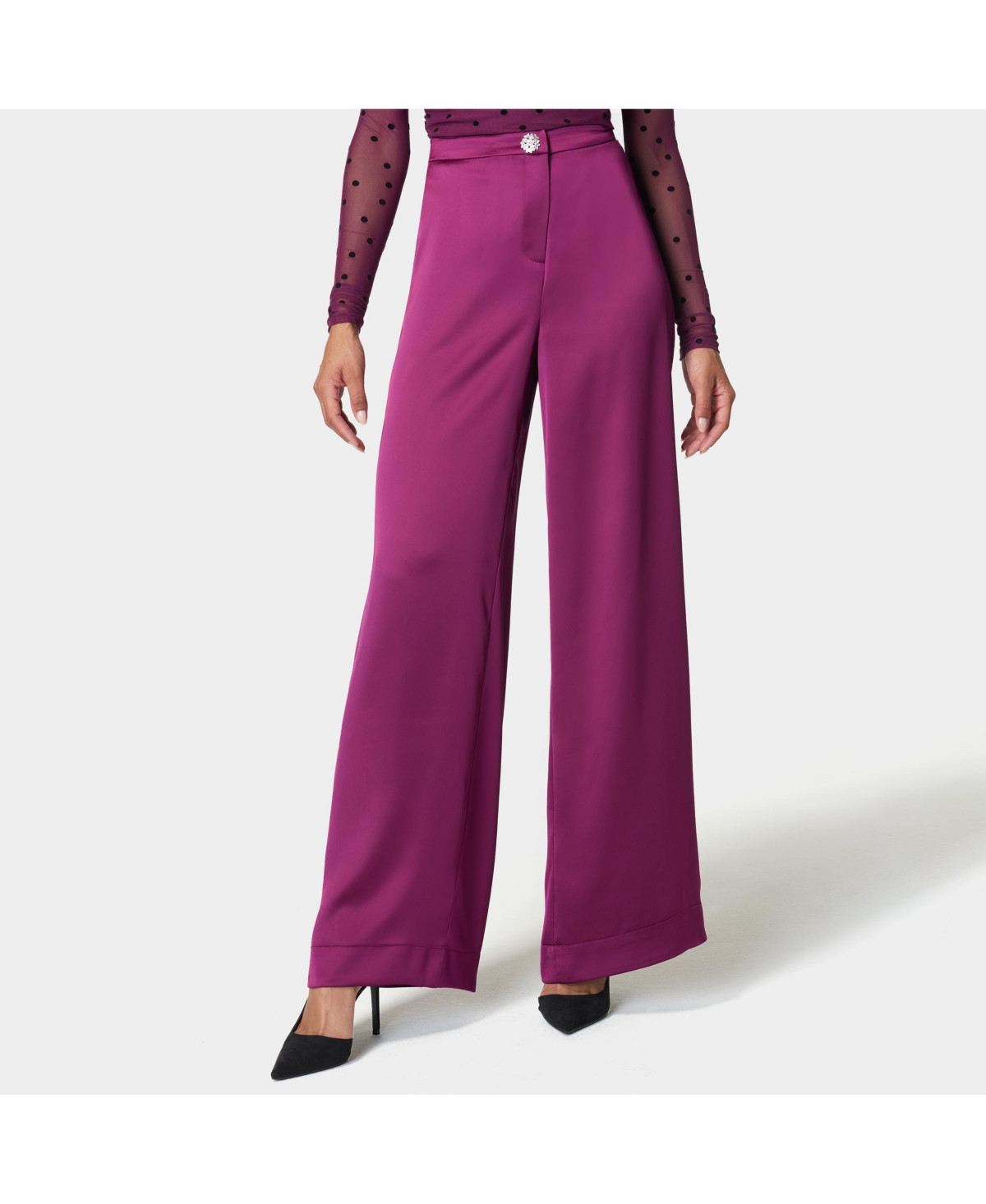 Bebe Women's High Waist Satin Wide Leg Pant - Dark purple | Macy's
