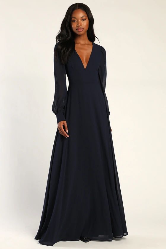 Talk About Divine Navy Blue Long Sleeve Backless Maxi Dress | Lulus (US)