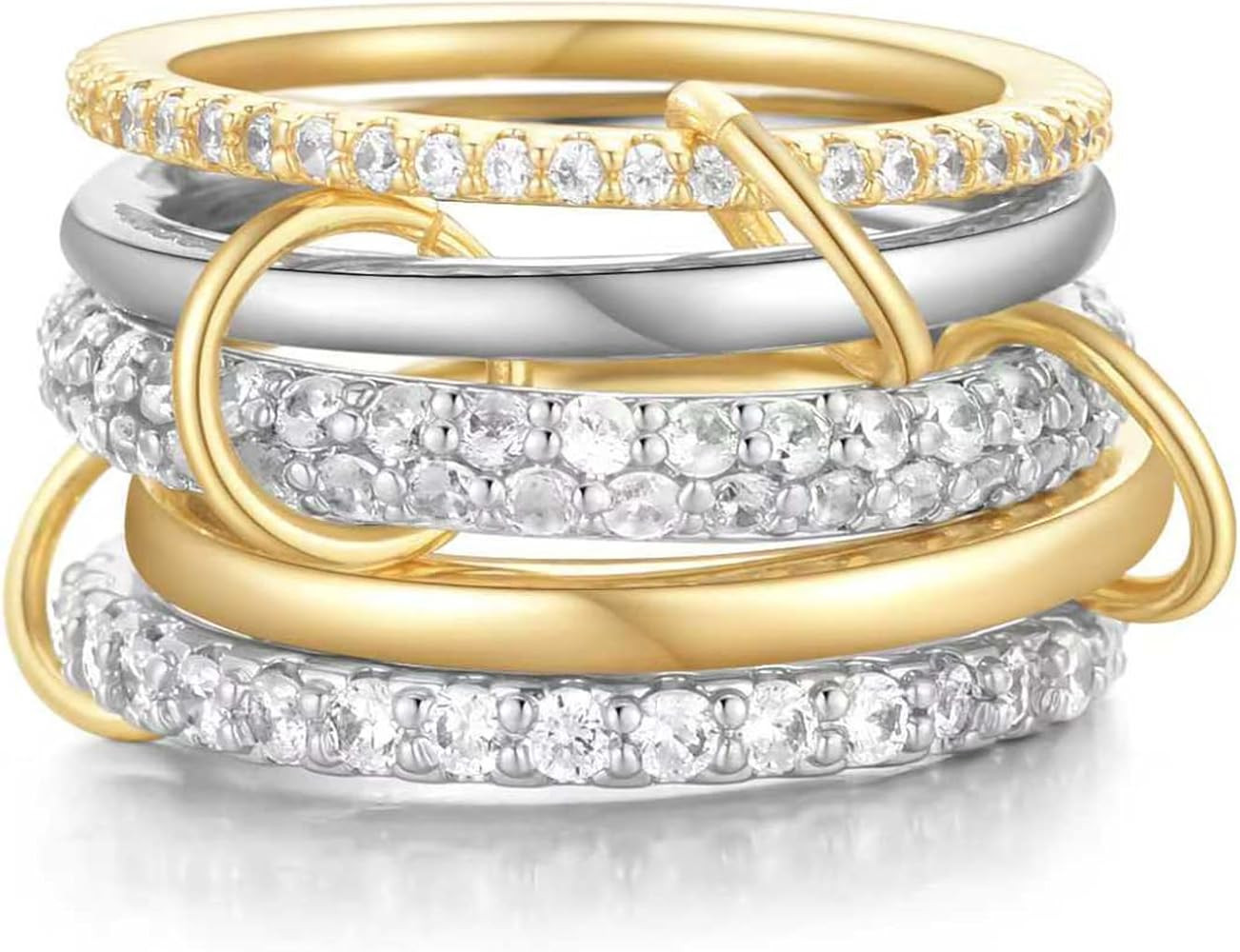 14K Gold Interlocking Stackable Rings for Women – Silver Gold Stack Ring Set with CZ, Two Tone ... | Amazon (US)