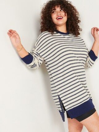 Loose Striped Cali-Fleece Terry Sweatshirt Tunic for Women | Old Navy (US)
