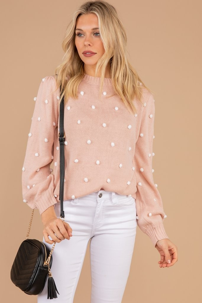 All That You Need Blush Pink Pompom Sweater | The Mint Julep Boutique
