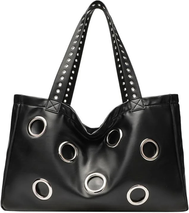 Trendy Y2K Studded Hobo Bag for Women, Soft Vegan Leather Hollow Shoulder Tote Satchel Purse | Walmart (US)