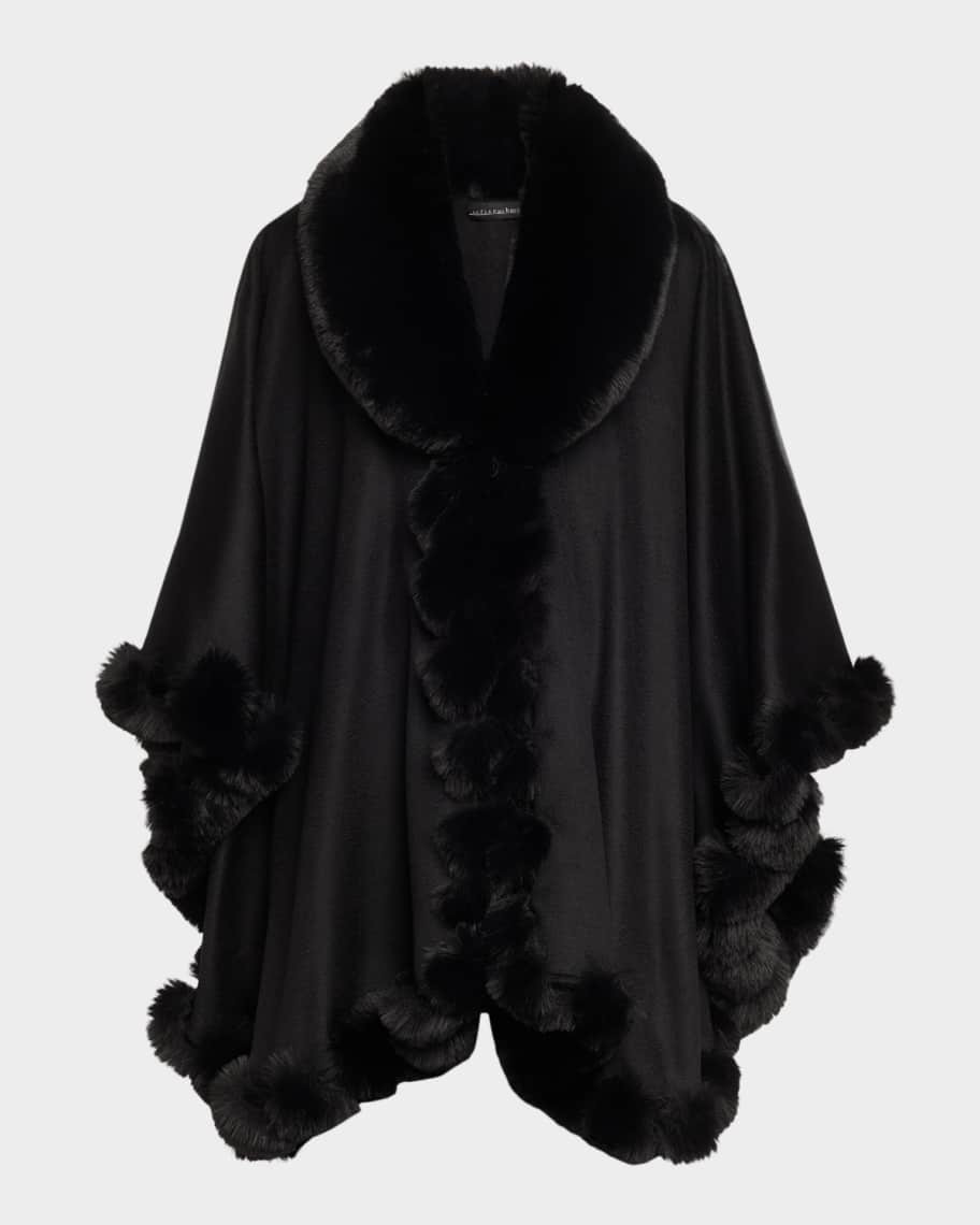 Cashmere Faux Fur Trim Cape | Neiman Marcus