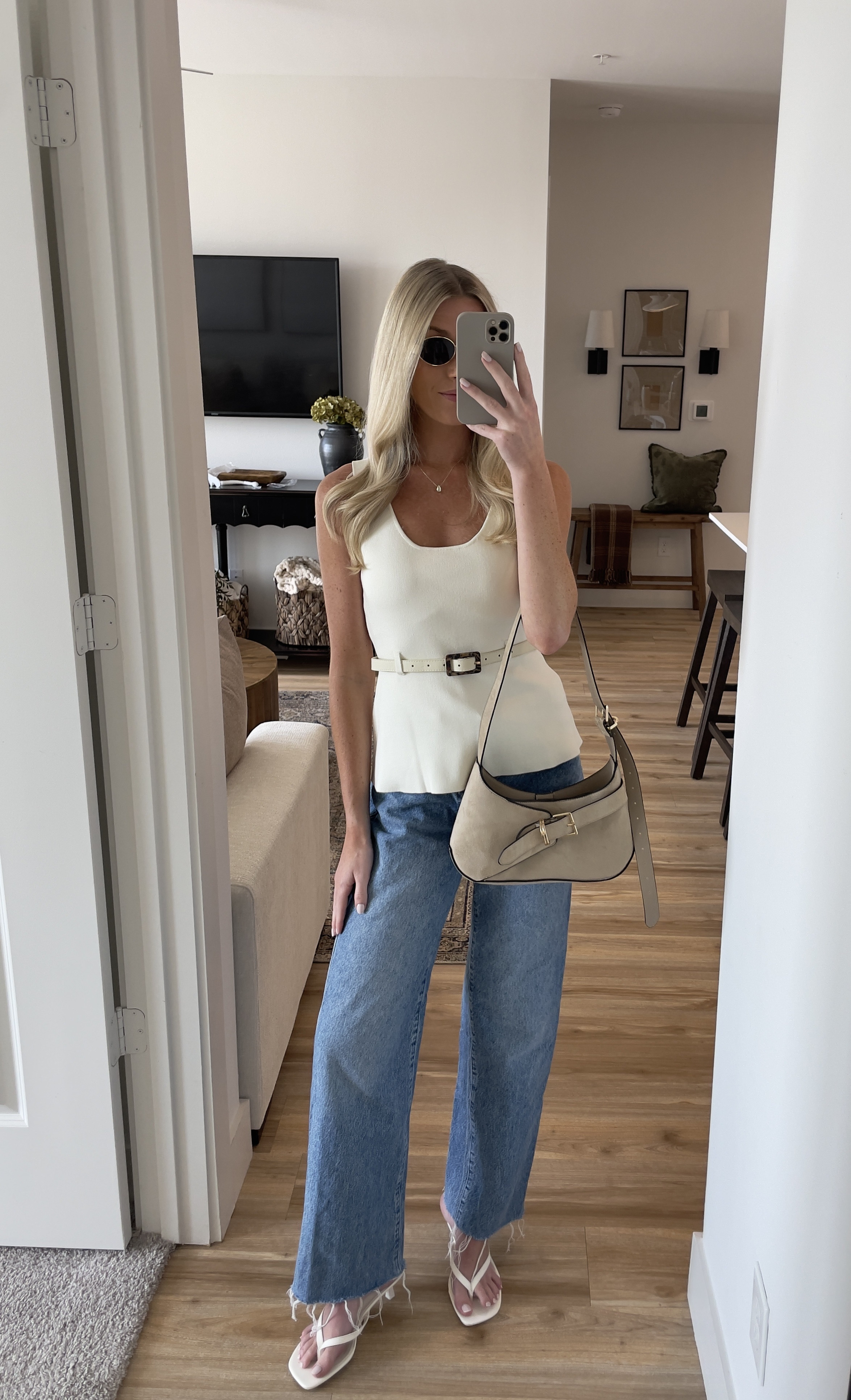 Casual denim outfit for brunch, date night, etc!
Outfit details: Zara top (small) Reformation Denim jeans (sized down to 26), Amazon white kitten heels, H&M suede handbag, Amazon sunglasses

Amazon finds/ denim outfit/ minimalist outfit/ trendy outfits/ summer outfit/ denim jeans/ Amazon heels

#LTKSeasonal #LTKFindsUnder50 #LTKStyleTip