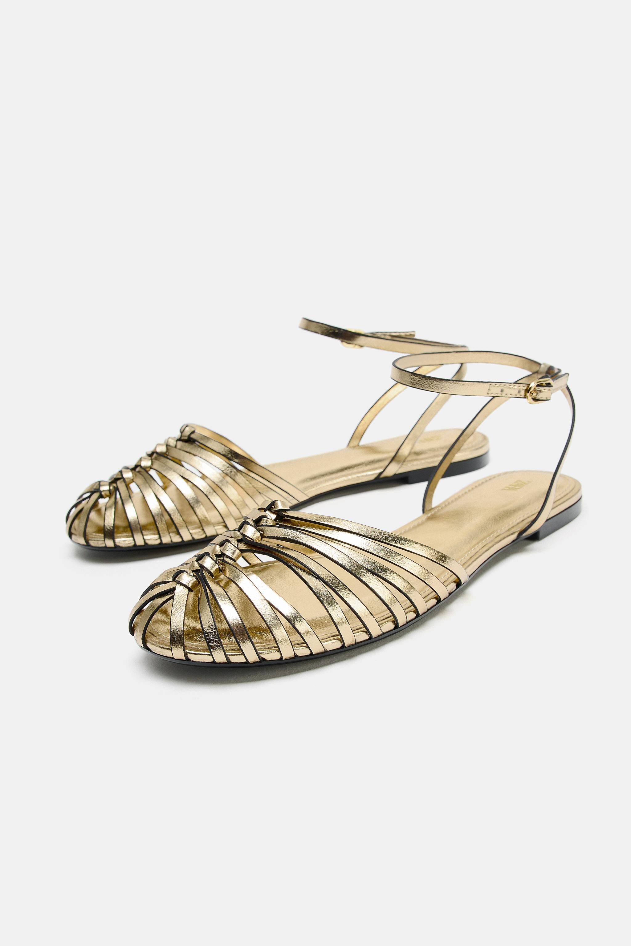 METALLIC EFFECT FLAT FISHERMAN SANDALS | Zara US