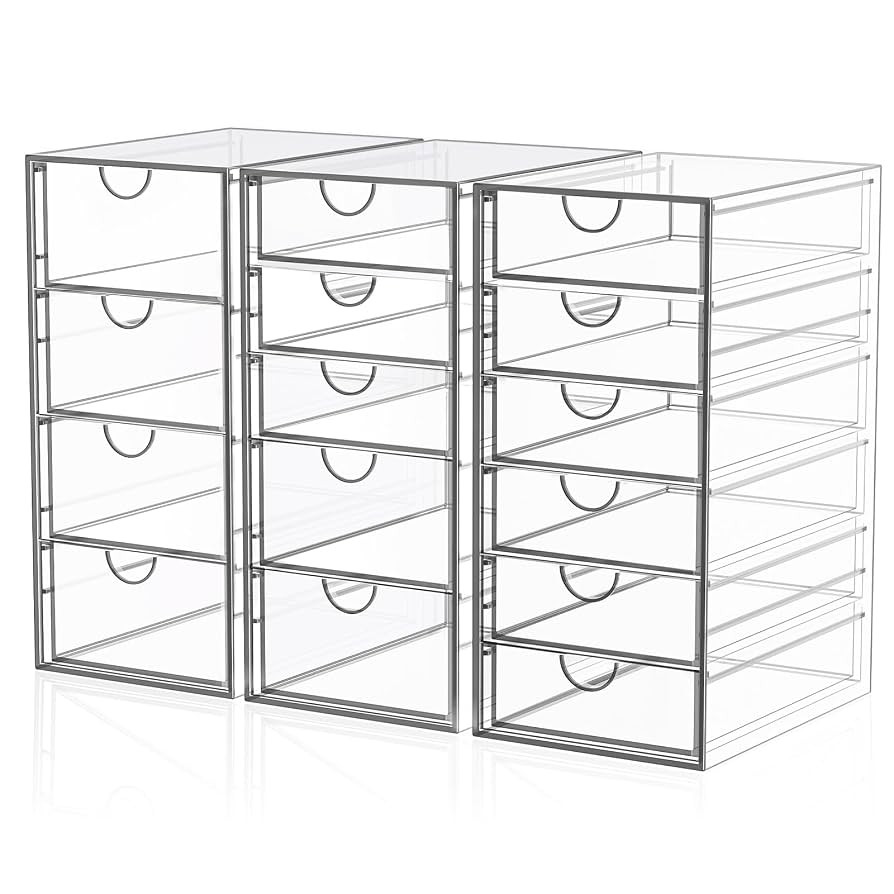 Acrylic 3 Pack Desk Organizers and Accessories, Makeup Organizer Storage With 15 Drawers, Desk Or... | Amazon (US)