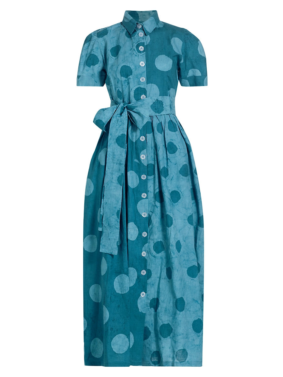 Women's Asake Polka Dot Cotton Maxi Shirtdress - Turquoise - Size Small | Saks Fifth Avenue