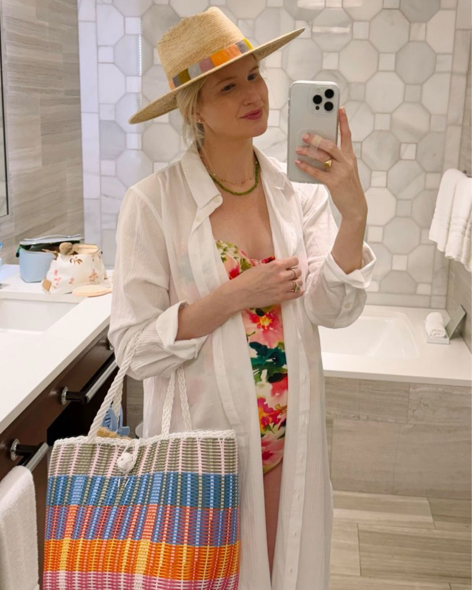 my suit and coverup are 40% off right now 🩷🧡 sized up for the bump! 