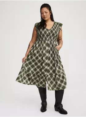 Midi Ruffle-Sleeve Tiered Dress | Torrid (US & Canada)