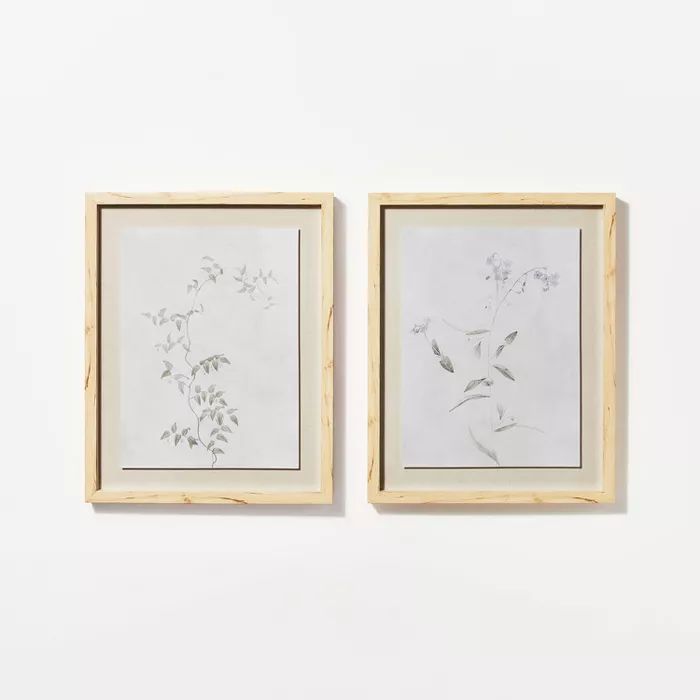 (Set of 2) 16&#34; x 20&#34; Wispy Sprig Framed Wall Canvas - Threshold&#8482; designed with Stud... | Target