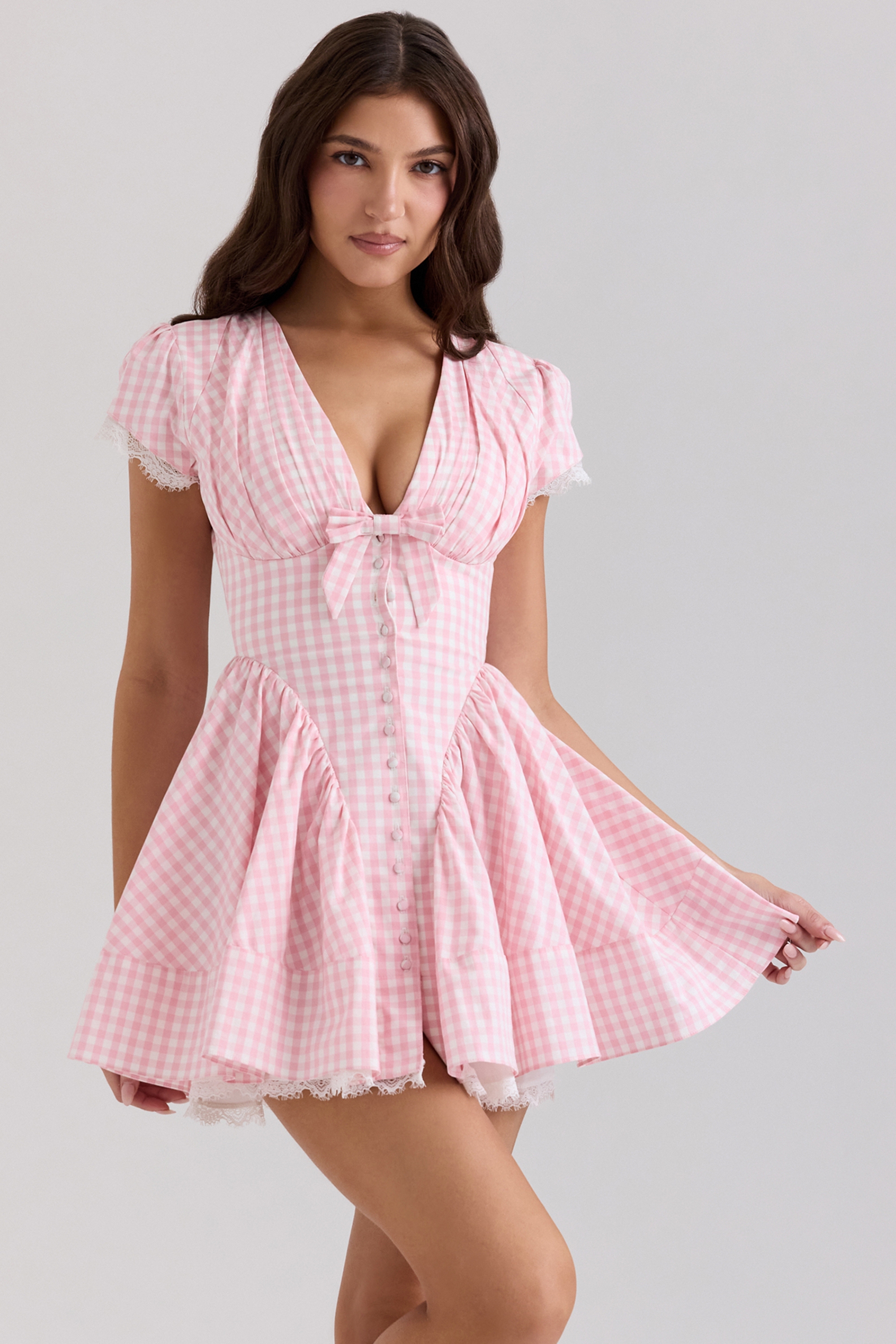 pink gingham cotton mini dress | House of CB
