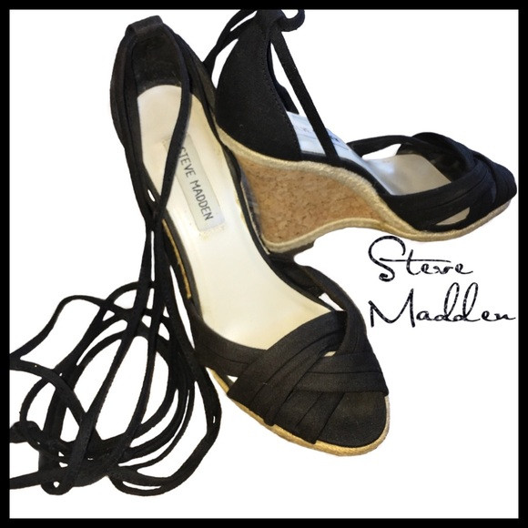 Steve Madden Black Ankle Wrap Wedges Size 7 | Poshmark
