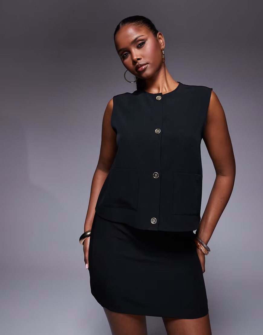 ASOS DESIGN boxy vest in black with gold buttons - part of a set | ASOS (Global)