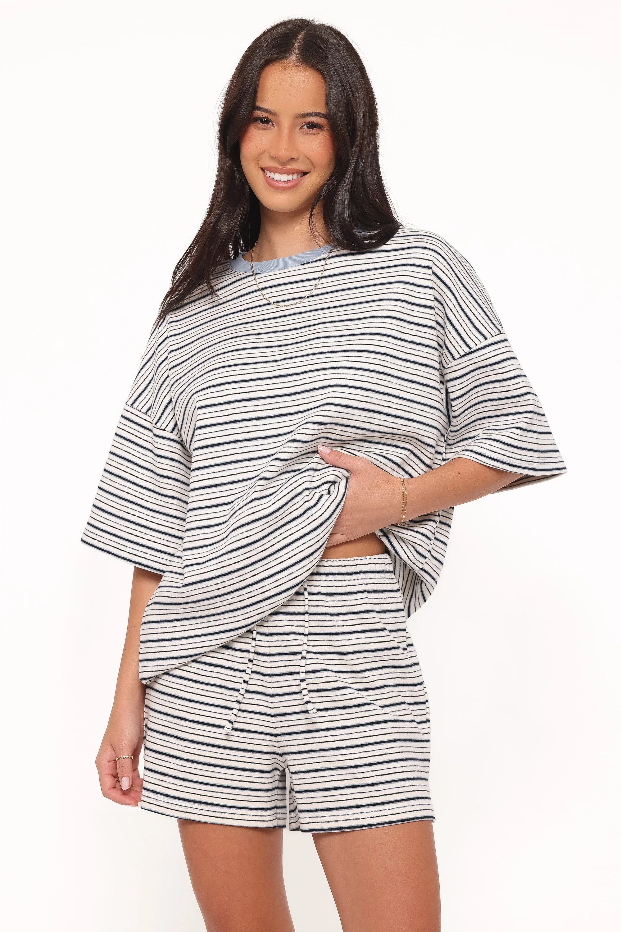Hellen Stripe Short Set - Blue/Cream Stripe | Petal & Pup (US)