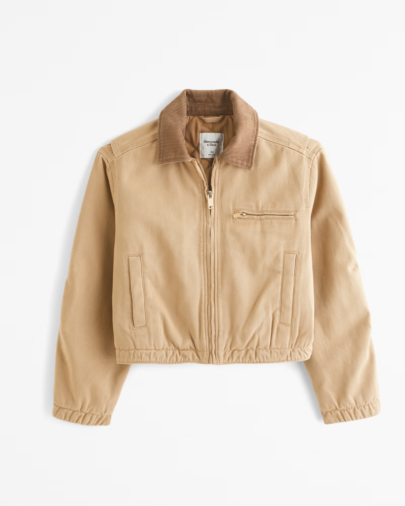 Abercrombie & Fitch Women's Cropped Twill Workwear Jacket in Brown - Size S | Abercrombie & Fitch (US)