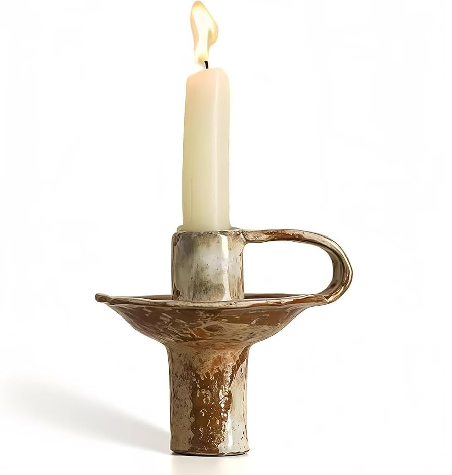 Taper Candle Holders, Vintage Ceramic Pillar Brass Candle Holder, Handmade Candlesticks Holders, ... | Amazon (US)