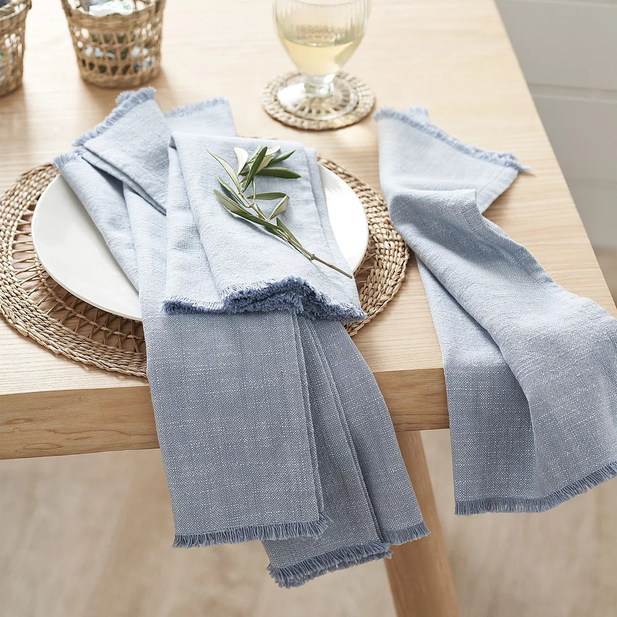 Soft Blue Fringed Napkins – Set of 4 | The White Company (UK)