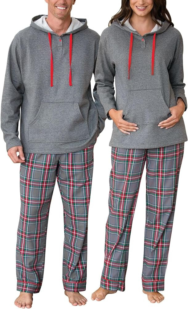 PajamaGram Christmas Plaid Couples PJs - Hoodie Top Plaid Flannel Pajamas - Sold Separately | Amazon (US)