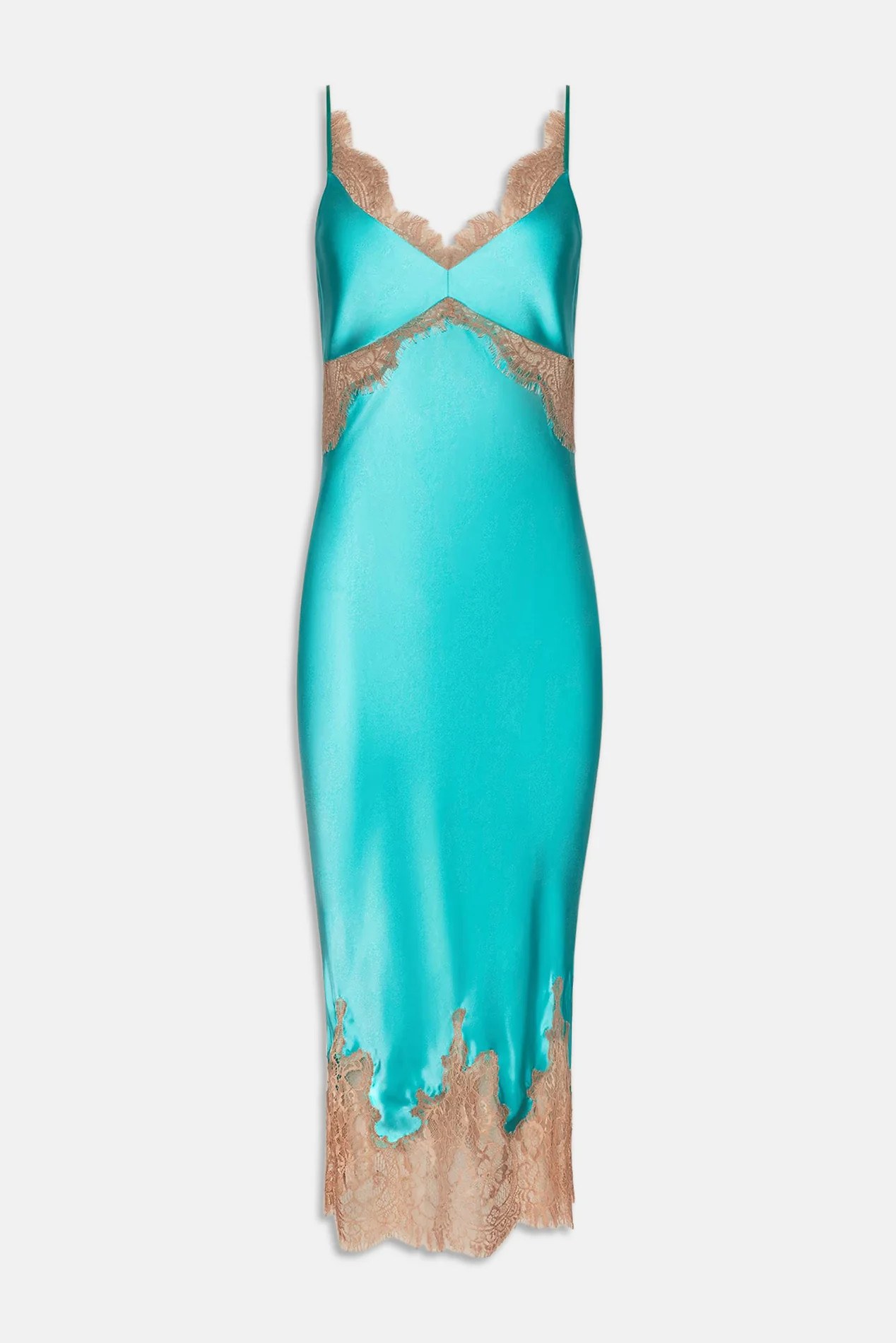 Scotly Silk Lace Dress Cyan/Cappuccino | Blue & Cream